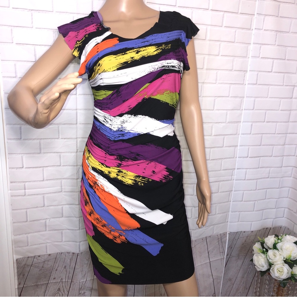 Rampage Dress Womens Medium Red Black Ruched Bodycon Tribal Party Goth 90s VTG